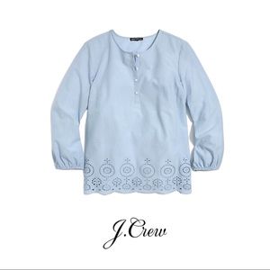 J Crew Embroidered Eyelet Boho Popover Gray